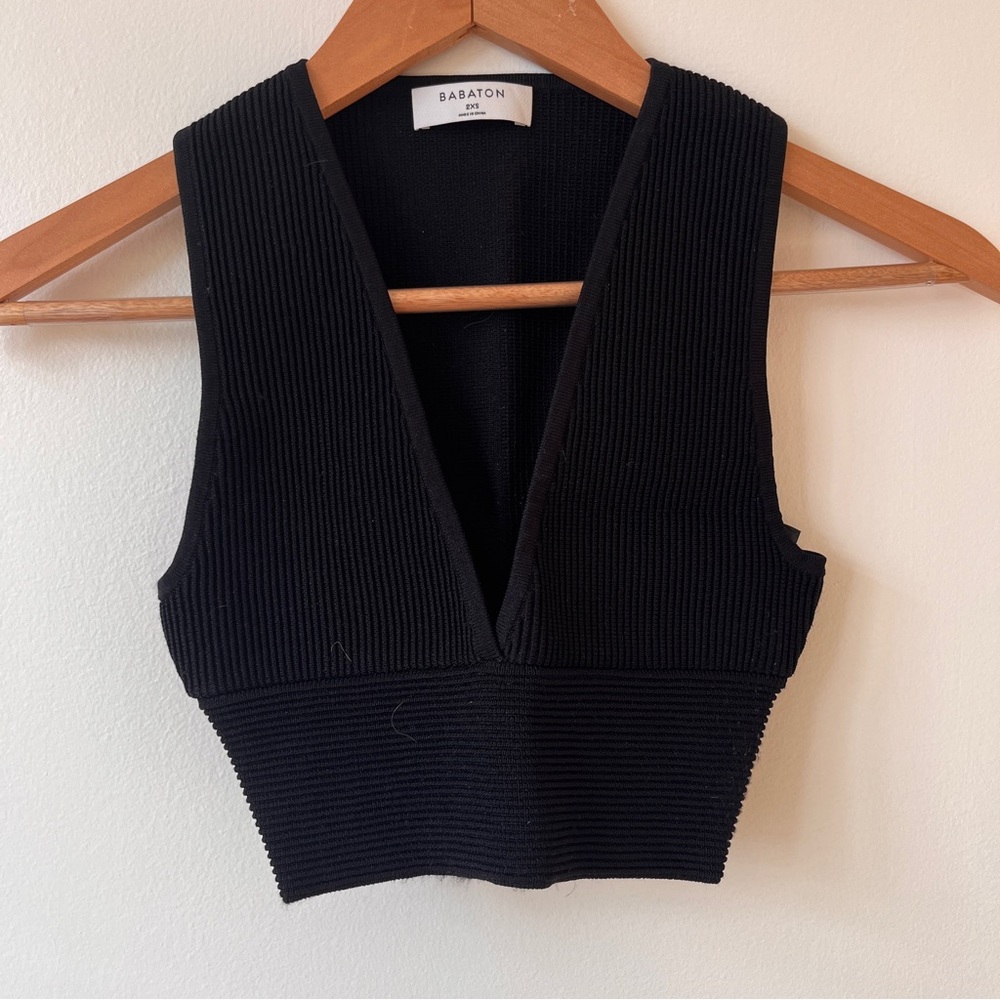 NWOT Babaton Black Sculpt Knit Deep V Tank